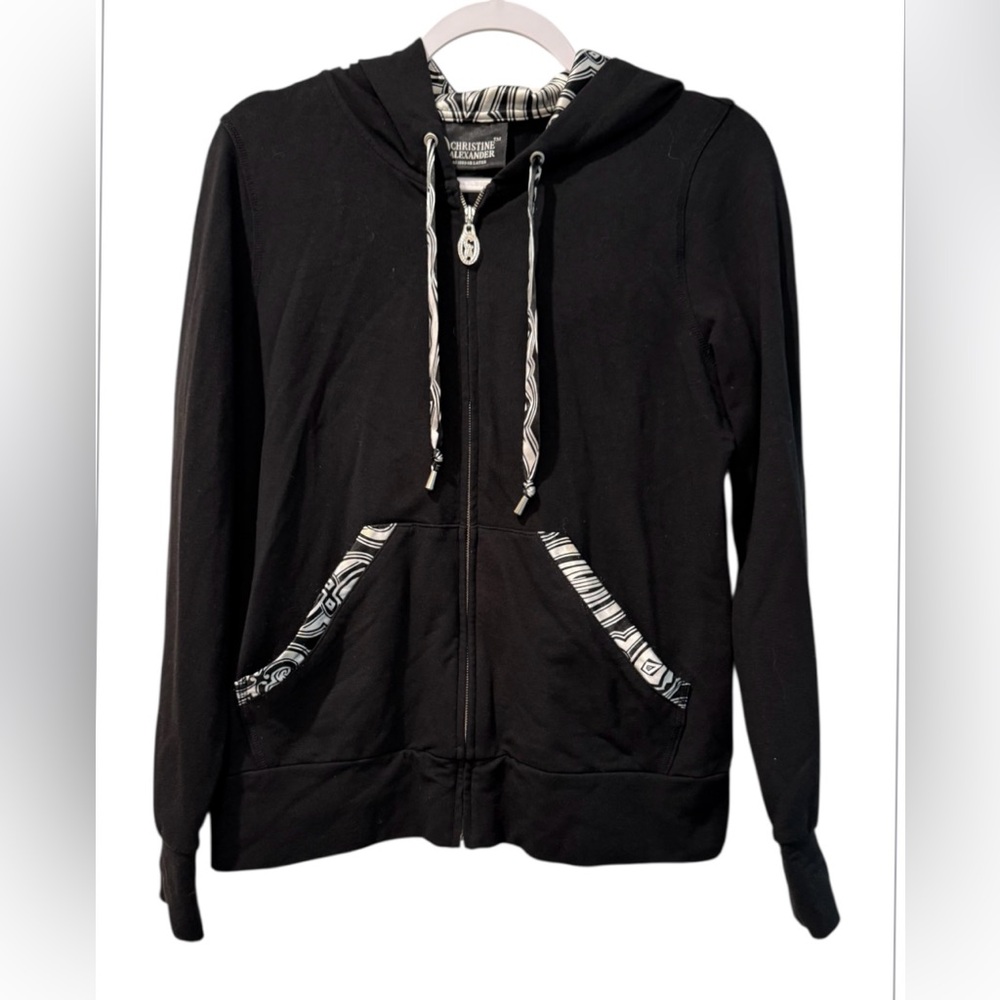 Christine Alexander women’s medium long sleeve zip up hooded black sweatshirt
